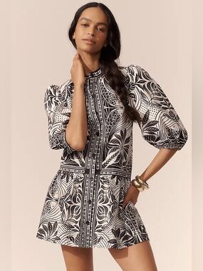 Farm Rio Elegance Scarf Puff-Sleeve Mini Dress